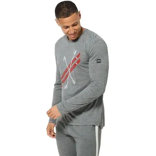 Super.natural Kryssede Ski Langarm-t-shirt - Cashmere Grey Melange / Fresh White / High Risk Red - S