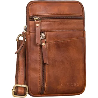 STILORD 'Brooks' Leder Brustbeutel Gürteltasche Handytasche zum Umhängen Kleine Brusttasche für Handy Pass Reisebörse Crossbody Bag Vintage für Damen und Herren, Farbe:brandy - cognac