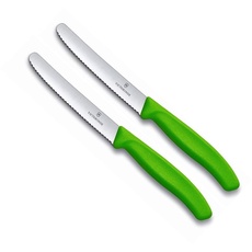 Victorinox Küchenmesser-Set 2 Stück (11cm, Extra scharfer Wellenschliff, Tafelmesser, Ergonomischer Griff, Spülmaschinengeeignet) (2er Set Grün)