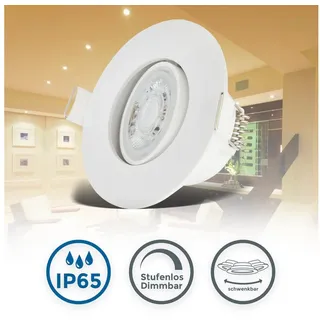 B.K.Licht - Einbaustrahler, 68mm 5er Set - 230V, 4,9W, 480Lm, LED dimmbar, IP65, warmweiß, weiß