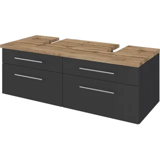 Doppel Waschtischunterschrank 120 cm, mit Siphonausschnitten TAREE-03 in matt grau - Grau