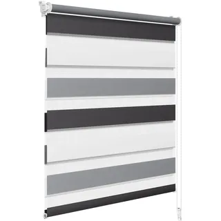 WOLTU Doppelrollo Klemmfix ohne Bohren 90x120 cm, Weiß+Grau+Anthrazit | Duo Rollos für innen Fenster & Tür, Zebrarollo Lichtdurchlässig Fensterrollo Seitenzugrollo Verdunkelnd, Stoffbreite 87 cm