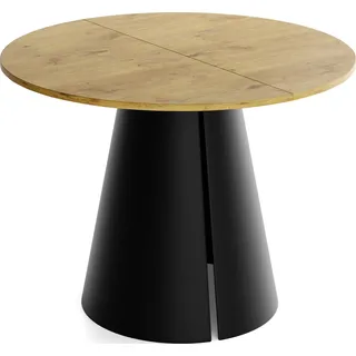 Esstisch Rund Ausziehbar im Loft-Stil – 120 bis 200 cm – Industrieller Platzsparender Tisch mit Schwarzen Konischem Metallbeinen für 6 bis 10 Personen, Esszimmer – Eiche Hell Braun - Braun