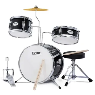 Vevor Schlagzeugset, 3-teilig, Drum-Set mit verstellbarem Thron-Becken-Pedal, Zwei Paar Drumsticks, ca. 20 cm Tom Drum, ca. 25 cm Snare Drum, ca. 36 cm Bass Drum, Schlagzeugset für Kinder, schwarz