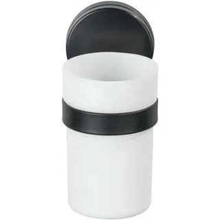 Wenko Static-Loc Plus Pavia Schwarz, Zahnbürstenhalter, Befestigen ohne bohren, sicherer Halt durch statische Haftung auf glatten, luftundurchlässigen Flächen,6.5 x 12 x 9 cm,Stahl matt
