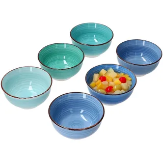 MamboCat Blue Snack-Schälchen Set 6-TLG I Dip-Schälchen Ø 12cm I kleine Bowl 200ml I Steingut-Set in 6 verschiedenen Blau-Tönen I Dessert-Schüssel I Dipp-Schalen spülmaschinengeeignet