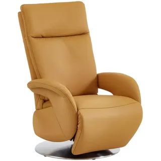 Cantus Relaxsessel , Currygelb , Metall , Echtleder , Color-Finish-Leder , 70x108x80 cm , Goldenes M , Fußauswahl, Lederauswahl, Stoffauswahl, Relaxfunktion, Sitzfläche 360° drehbar, inklusive Armlehnen , Wohnzimmer, Sessel, Ledersessel