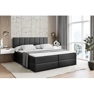 altdecor Boxspringbett mit H3 Matratze und Topper - 200 x 200 cm - MOETI - Schwarz Kunstleder - Polsterbett mit Bettkasten und Lattenrost, Bett mit... - Schwarz