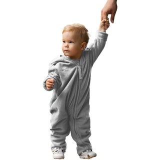 Hoppediz Overall aus Fleece, extra lange Beine - perfekt für die Babytrage, Umschlagbündchen an Händen und Füßen - stone