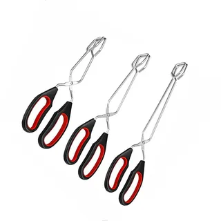 Alnicov Scherenzange, 3 Stück, Edelstahl, mit Silikongriff, Grillzange zum Kochen, Backen, Brot, Lebensmittelzange, 22,9/27,9/33 cm