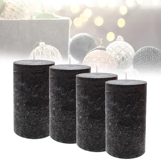 Candelo 4er Set Kerzen Ambiente Rustic Stumpenkerzen - Schwarz - große Rustik Kerze 12cm - lange Brenndauer ca. 54 Std Weihnachtskerzen Adventskranz, Unparfümiert