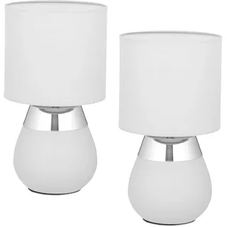 Relaxdays Tischlampe, 2er Set, Metallfuß, Stoffschirm, E14, H x D: 32 x 18 cm, Nachttischlampe mit Kabel, grau/Silber