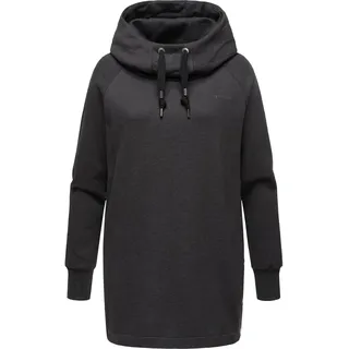 Longsweatshirt RAGWEAR "Longpullover Rowenna", Damen, Gr. M, grau (dunkelgrau), Obermaterial: 70% Baumwolle CO. 30% Polyester PES., Po-bedeckend, hoch geschlossener Ausschnitt, Sweatshirts Longsweatshirt, Langer Damen Hoodie mit hohem Schalkragen