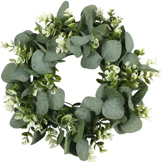 GmwyCzV Künstlicher Eukalyptus Kranz, 30 cm Türkranz Eukalyptus Haustür, Künstlicher Kranz für Alle Jahreszeiten, für Tür Kamin Fenster Drinnen Outdoor Wand Kamin Hochzeit Dekoration