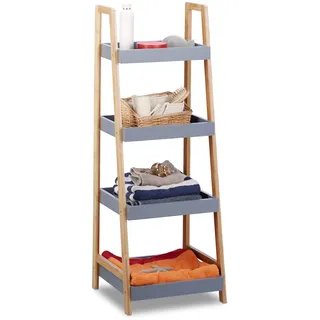 Relaxdays Badregal, 4 Ablageflächen, Holzregal, Standregal, Regal, Küchenregal, HBT 98 x 36 x 34,5 cm, grau