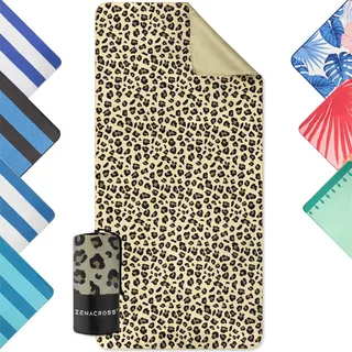 ZENACROSS - Strandhantuch 90x180cm - Mikrofaser Handtuch Groß - Schnelltrocknend - Microfaser Badetuch Sandfrei - Leichtes und Kompaktes Strandtuch - Leo Muster