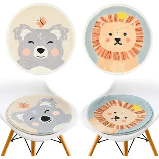 Yibang 2PCS Runde Sitzkissen Stuhl Kinder Set, Cartoon Tier Bodenkissen Sitzkissen Kinderzimmer, Stuhlkissen Sitzkissens Rund 30x30cm Weich Sitz Auflage, Sitzkissens Filz Rund Kinder Kissen Deko (A)