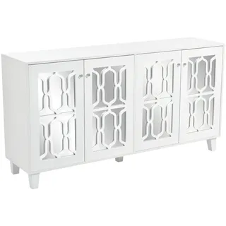 Flieks Sideboard 160cm Weiß Spiegel 4 Türen Kristallgriffe modern , Holzwerkstoff , 40x84x160 cm , Kleinmöbel, Kommoden, Sideboards