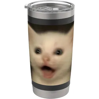 Lustiges überraschtes weißes Kätzchen-Katzen-Foto-Meme Doppelwandiger Edelstahl-Thermobecher
