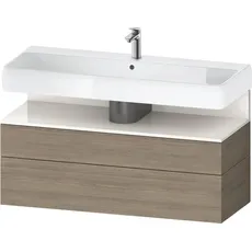 Duravit Qatego Waschtischunterbau, 1 Auszug und 1 Schublade, 1190x470x590mm, Nische Weiß Hochglanz, QA4396022, Farbe: Eiche Terra/mit Nischenbeleuchtung