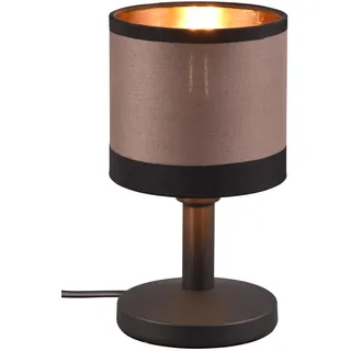 Reality Leuchten Tischleuchte Davos R59551041, Metall Schwarz matt, Schirm Stoff Taupe/Schwarz/goldfarbig, exkl. 1x E14