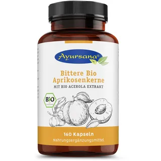 Ayursana - Bittere Bio-Aprikosenkernkapseln fermentiert mit Acerola-Extrakt, 500 Stück, Vegan, Ohne Zusätze, Mit Amygdalin, Nachhaltig