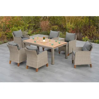 Merxx Avellino Garten-Essgruppe 7-tlg. Tisch 180 x 100 cm steinbeige inkl. Auflagen