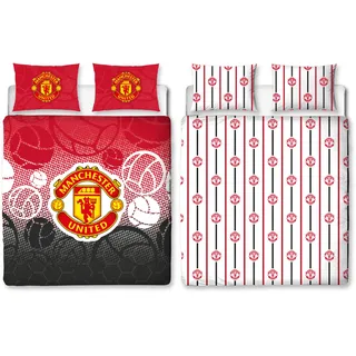 Manchester United FC Character World Offizielles Bettwäsche-Set für Doppelbett, Wappen-Design, wendbar, 2-seitig, Fußball-Bettwäsche, offizielles Lizenzprodukt, inklusive passenden Kissenbezügen