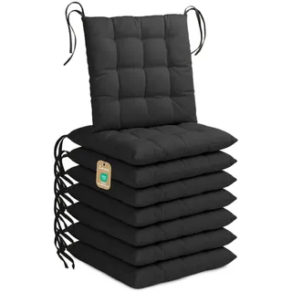 Lavea® 8er Set Sitzkissen & Stuhlkissen 40x40 cm - Anthrazit | Stoffbändern – Outdoor & Indoor – waschbar & wetterfest – für Gartenstuhl, Balkon, Terrasse & Esszimmer