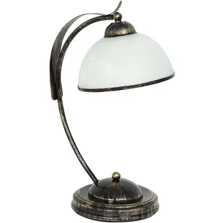 Licht-Erlebnisse Korfu Tischleuchte Messing Glas E27 Nachttischlampe Innen