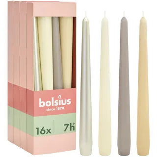 Bolsius - Glatte Spitzkerzen - Set 16 Stück - Pillow Talk - Dekorative Haushaltkerzen - Länge Brenndauer - Unparfümierte - Natürliches Pflanzenwachs - Ohne Palmöl