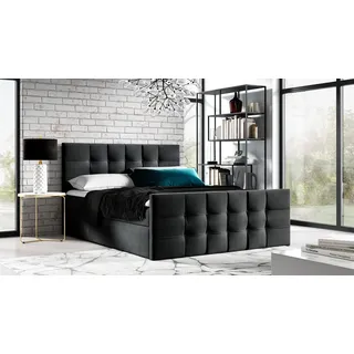 Boxspringbett Schlafzimmerbett OVIEDO LUX 200x220cm Stoff Faro Schwarz - Schwarz
