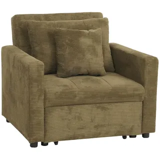 Mendler Schlafsessel HWC-L90 Cord 100 x 86 x 200 cm Grün mit Kissen