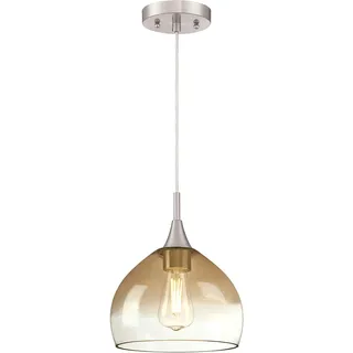 63669 Einflammige Pendelleuchte von Westinghouse Lighting für Innenbereiche, Ausführung in gebürstetem Nickel mit bernsteinfarbenem und klarem Glas