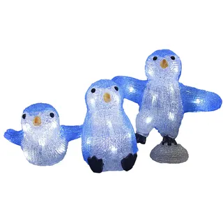 DEUBA® Weihnachtsdeko LED Acryl Figuren 3X Pinguine Innen Außen beleuchtet Weihnachten Deko Weihnachtsfiguren Figuren Weihnachtsbeleuchtung Kaltweiß - Blau