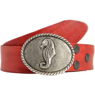 Rettungsring Gürtel Ledergürtel, Schließe »Seepferd Oval Silber Mit Swarovski-Kristall Veredelt«, rot