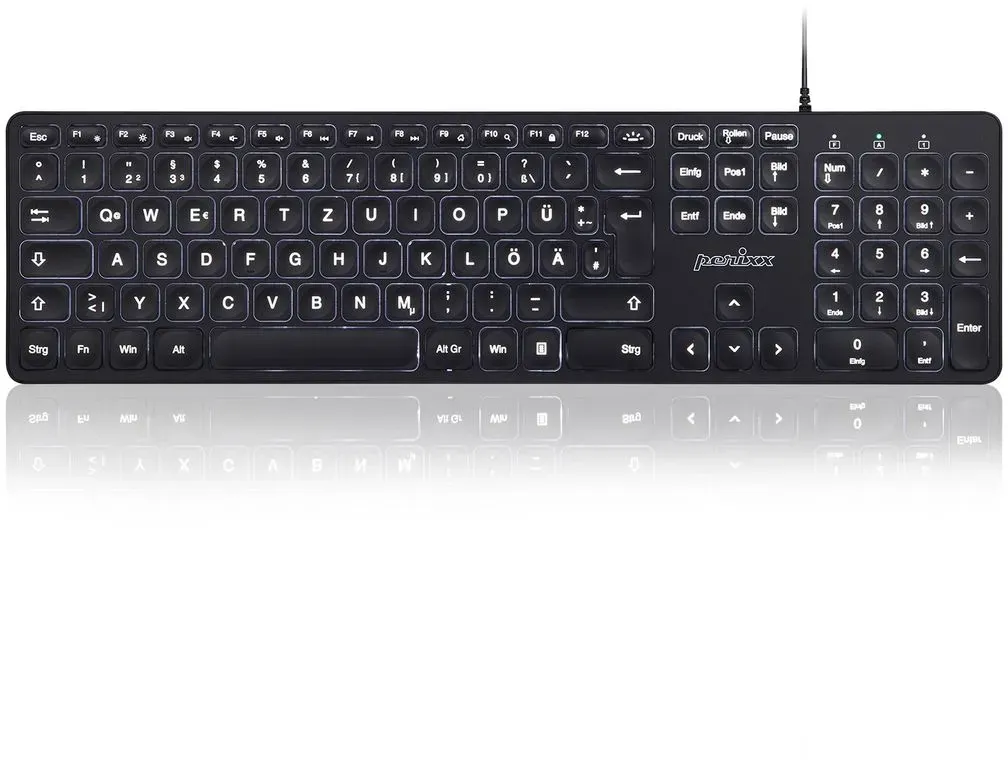 Bild von PERIBOARD-331 Großschrift-Tastatur, schwarz, LEDs weiß, USB, DE (11900 / PERIBOARD-331BDE)