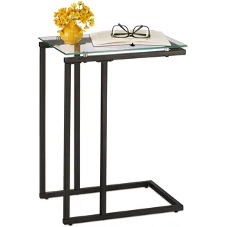 Relaxdays Beistelltisch U-Form Glas / Metall 60 x 30 x 45 cm