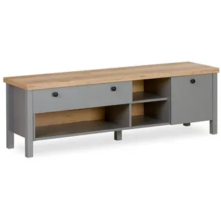 Homestyle4u TV Board Grau TV-Schrank Lowboard Fernsehschrank