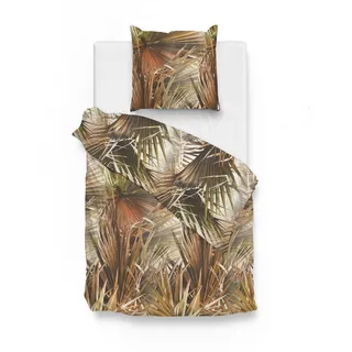 Zo!Home Renforcé Bettwäsche Aliotti Palmblättern Braun 100% Baumwolle Reißverschluss Bettbezug Kissenbezug Bettgarnitur Bettzeug 155x220 cm - Braun