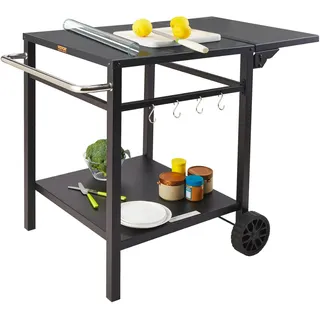 Vevor Servierwagen Küchenwagen 97,2 x 64 x 75,5 cm Outdoor-Grill-Esswagen mit Doppelter Ablage, Beweglicher Grilltisch für die Zubereitung von Speisen, Multifunktionale Tischplatte aus Eisen Schwarz