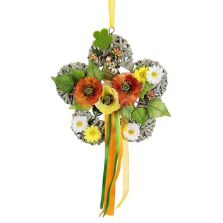 Flair Flower Wandkranz Blume mit Mohnblumen Gänseblümchen Margeriten mit Schleife zum Hängen Kunstblumen Blüten Kränze Wanddeko Türschmuck Wandschmuck Türkranz, Blume