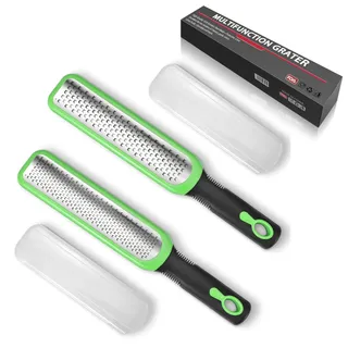 Reibe Set von 2, Käsereibe Küchenreibe Zitronenreibe Werkzeug Knoblauchreibe Ingwerreibe Muskatnuss Reibe Edelstahl, Parmesanreibe mit Griff, scharfe Klinge aus Edelstahl mit Schutzhülle