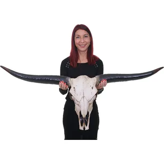 Deko Schädel 132cm HWC-A14, Polyresin Stier Bulle Longhorn Kopf Trophäe, In-/Outdoor naturfarben - Braun