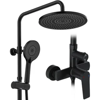Rainsworth Duschsystem mit Armatur, mit Ablage, 25 cm Rund Regendusche - Schwarz