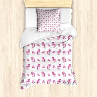 ABAKUHAUS Liebe Mantele, Rosa Herz-Mädchen-Pony, Milbensicher Allergiker geeignet mit Kissenbezügen, 135 cm x 200 cm - 80 x 80 cm, Pink Weiß - Pink