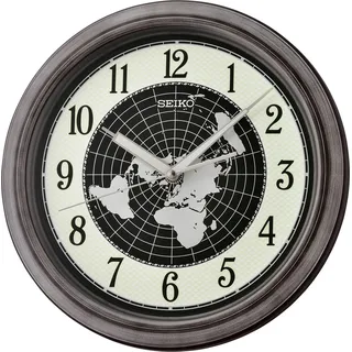 Seiko QXA825S Wanduhr mit Weltkarte Quarz Schwarz - Grau