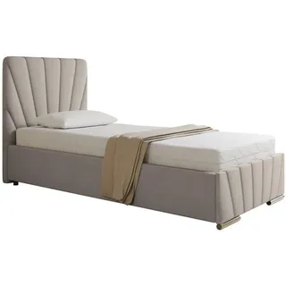 panda möbel Polsterbett RAY - Komfortbett mit Stauraum, Einzelbett, Beige, 90x200cm, Bonellfederkernmatratze, H3 - Beige