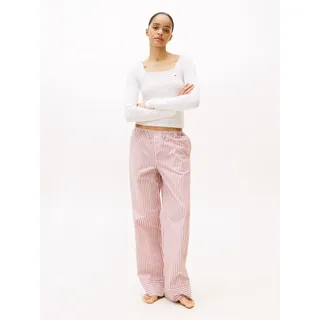 Pyjama "POINTELLE POPLIN", Damen, Gr. M (38), ecru pointelle, blazer stp prim rot, Web, Obermaterial: 95% Baumwolle, 5% Elasthan, TOMMY HILFIGER UNDERWEAR, relaxed fit normal, eckiger Ausschnitt, Homewear-Sets Pyjama, relaxed fit, Oberteil mit quadratischem Ausschnitt, Hose gestreift