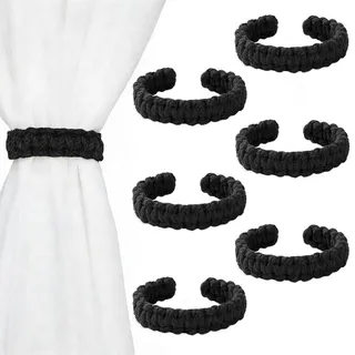 Moling 6 Stück Elegant Vorhang Raffhalter in Geflochten Leinen,Gardinenhalter Gardinenband Vorhanghalter Deko Schlafzimmer (Schwarz)